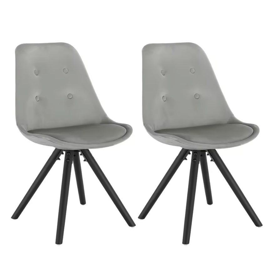 Set van 2 Nordic Eetkamerstoelen – Ontbijt en Keukenkruk met Rugleuning – Zacht Gewatteerde Zitting – Massief Houten Poten