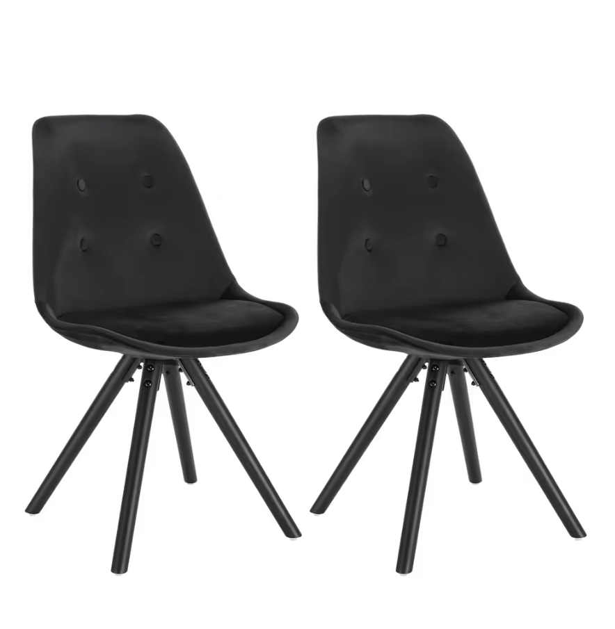 Set van 2 Nordic Eetkamerstoelen – Ontbijt en Keukenkruk met Rugleuning – Zacht Gewatteerde Zitting – Massief Houten Poten