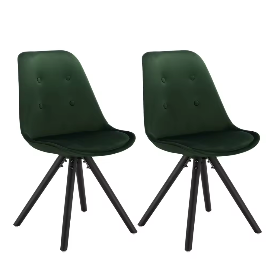 Set van 2 Nordic Eetkamerstoelen – Ontbijt en Keukenkruk met Rugleuning – Zacht Gewatteerde Zitting – Massief Houten Poten