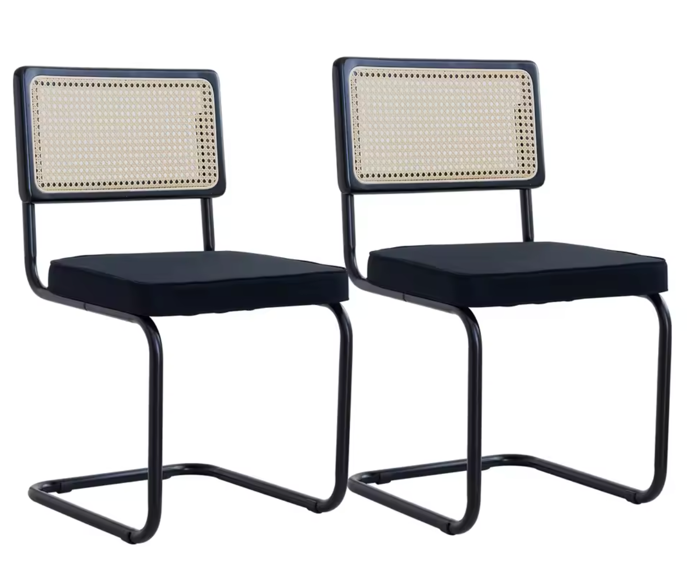 Set van 2 Retro Eetkamerstoelen – Rotan Look – Comfortabele Fluwelen Zitting – Stevig Metalen Frame – Boog Rugleuning – Natuurlijke Kleur