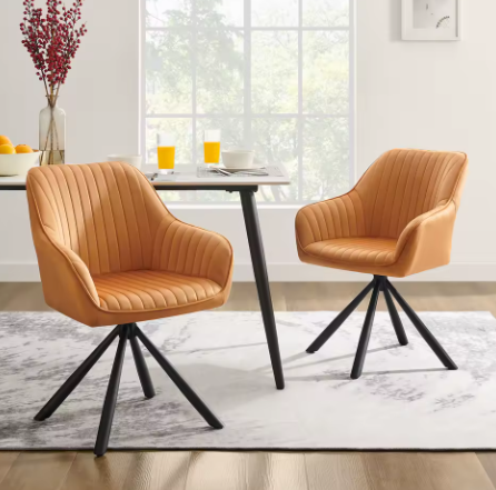 Stoelen Set van 2 Fluwelen Eetkamerstoelen met Armleuningen – Gestoffeerde Keukenstoelen tot 120 kg – Ergonomisch Design – Karamel Bruin & Groen