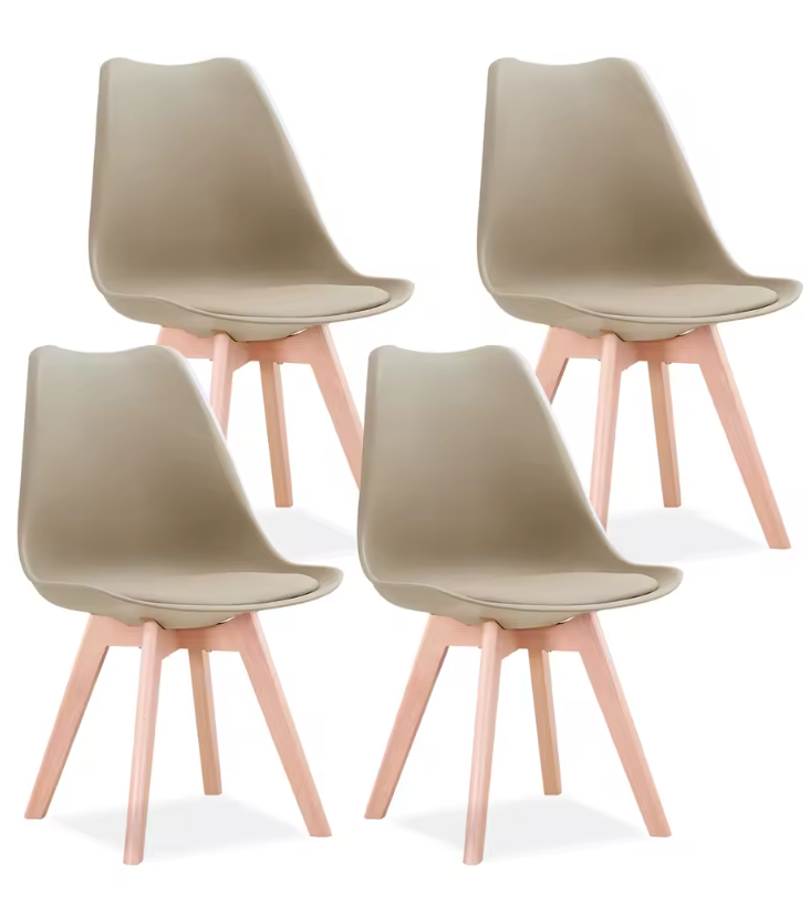 Set van 4 Nordic Eetkamerstoelen – Ergonomisch Design met Massief Houten Poten en Gewatteerde PU Zitting – Modern, Comfortabel en Stijlvol voor Woonkamer, Eetkamer of Kantoor