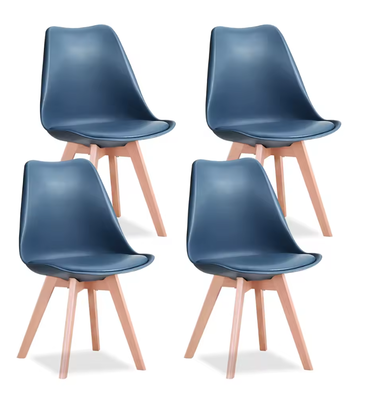 Set van 4 Nordic Eetkamerstoelen – Ergonomisch Design met Massief Houten Poten en Gewatteerde PU Zitting – Modern, Comfortabel en Stijlvol voor Woonkamer, Eetkamer of Kantoor