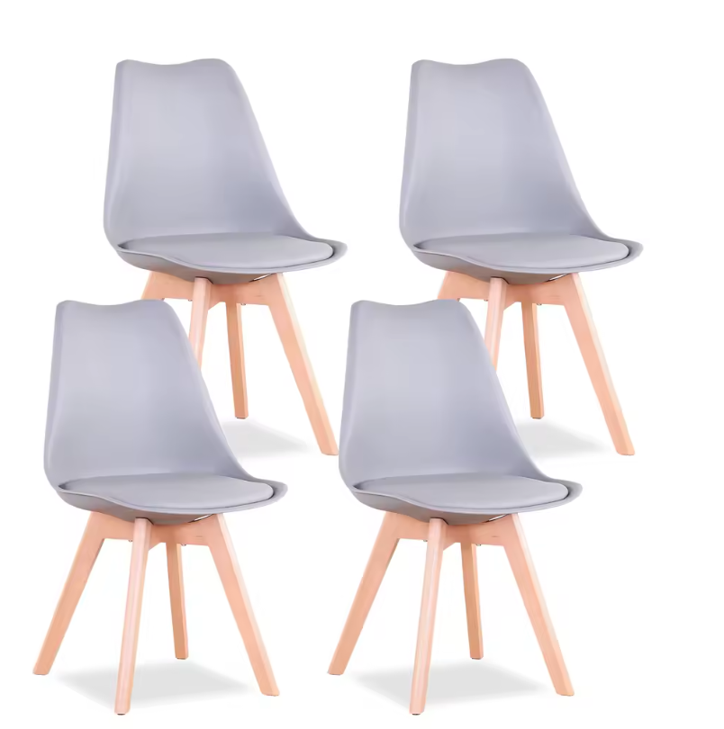 Set van 4 Nordic Eetkamerstoelen – Ergonomisch Design met Massief Houten Poten en Gewatteerde PU Zitting – Modern, Comfortabel en Stijlvol voor Woonkamer, Eetkamer of Kantoor