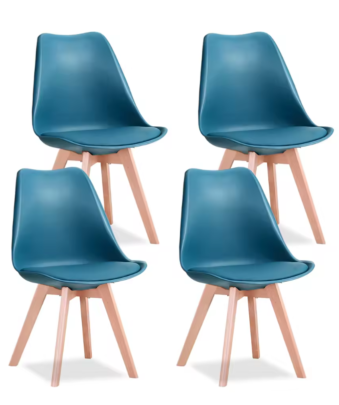 Set van 4 Nordic Eetkamerstoelen – Ergonomisch Design met Massief Houten Poten en Gewatteerde PU Zitting – Modern, Comfortabel en Stijlvol voor Woonkamer, Eetkamer of Kantoor