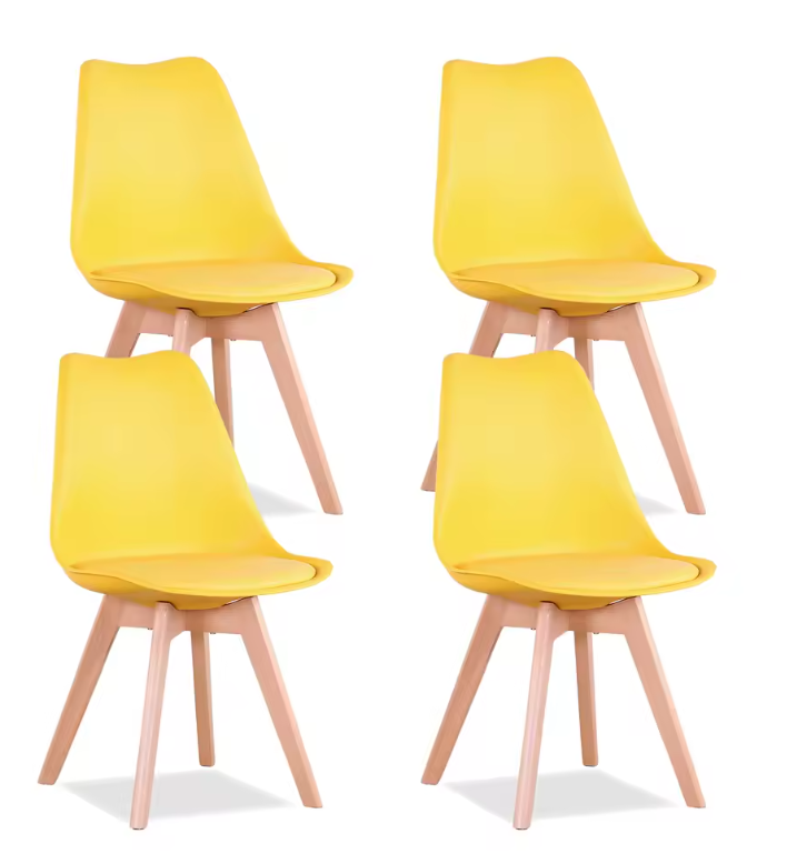 Set van 4 Nordic Eetkamerstoelen – Ergonomisch Design met Massief Houten Poten en Gewatteerde PU Zitting – Modern, Comfortabel en Stijlvol voor Woonkamer, Eetkamer of Kantoor