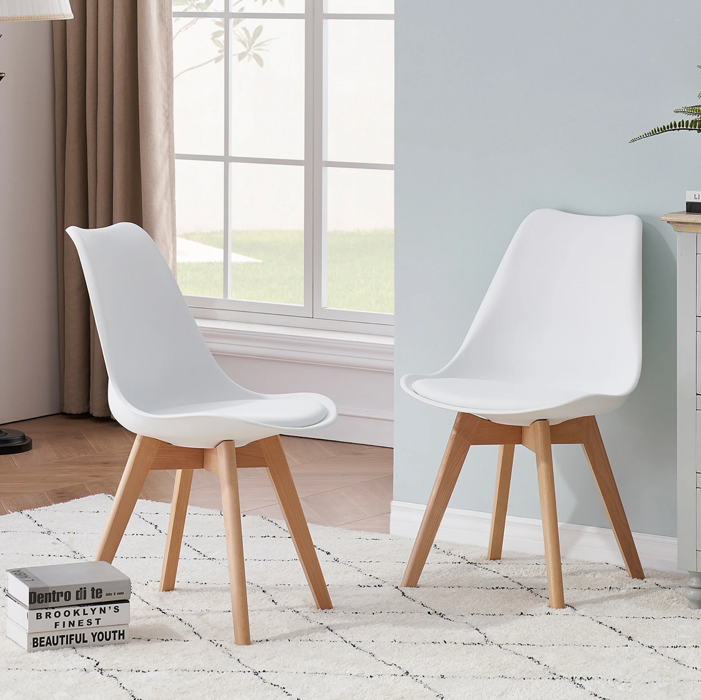 Set van 4 Nordic Eetkamerstoelen – Ergonomisch Design met Massief Houten Poten en Gewatteerde PU Zitting – Modern, Comfortabel en Stijlvol voor Woonkamer, Eetkamer of Kantoor
