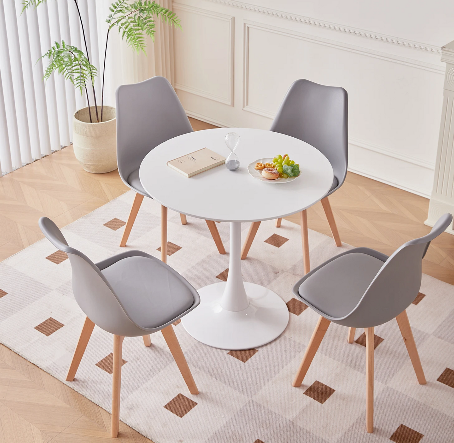 Set van 4 Nordic Eetkamerstoelen – Ergonomisch Design met Massief Houten Poten en Gewatteerde PU Zitting – Modern, Comfortabel en Stijlvol voor Woonkamer, Eetkamer of Kantoor
