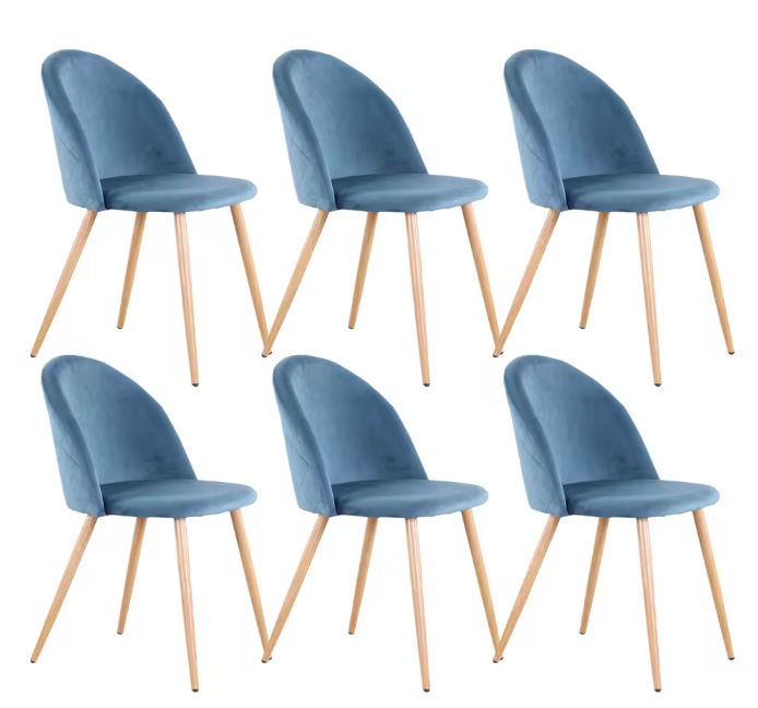 Set van 2/4/6 Blauwe Fluwelen Eetkamerstoelen – Scandinavisch Design met Metalen Poten – Comfortabele Stoelen voor Eetkamer & Woonruimte