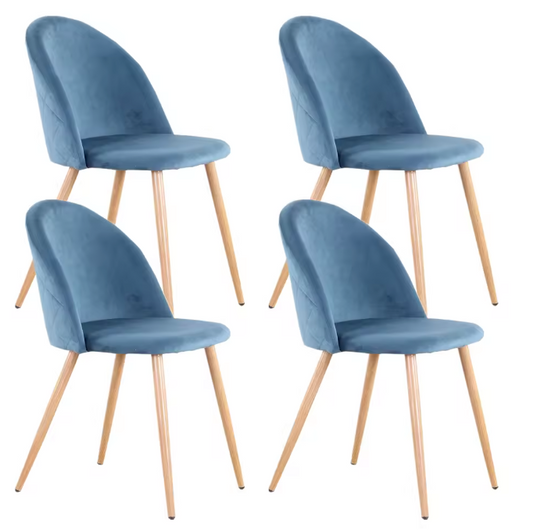 Set van 2/4/6 Blauwe Fluwelen Eetkamerstoelen – Scandinavisch Design met Metalen Poten – Comfortabele Stoelen voor Eetkamer & Woonruimte