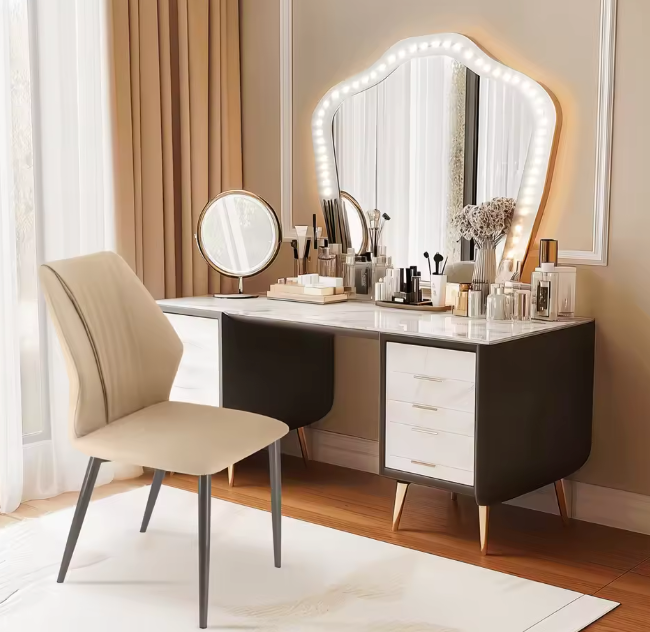 Set van 2 Elegante Eetkamerstoelen – Gevoerde Zitting & IJzeren Poten – Armloze Accentstoelen voor Woonkamer en Eetkamer