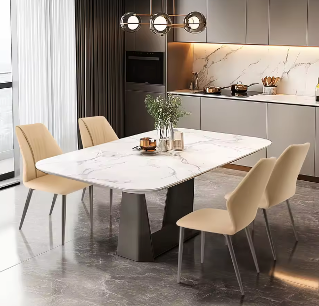 Set van 2 Elegante Eetkamerstoelen – Gevoerde Zitting & IJzeren Poten – Armloze Accentstoelen voor Woonkamer en Eetkamer