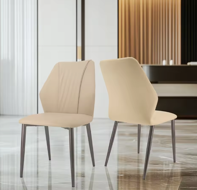 Set van 2 Elegante Eetkamerstoelen – Gevoerde Zitting & IJzeren Poten – Armloze Accentstoelen voor Woonkamer en Eetkamer