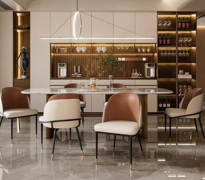 Set van 2 Moderne Eetkamerstoelen – Gewatteerd Kunstleer – Luxe Tweekleurig Design met Houten Accenten