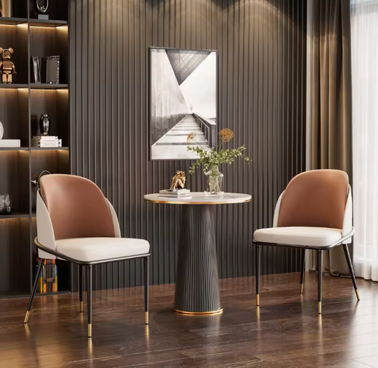 Set van 2 Moderne Eetkamerstoelen – Tweekleurig Microvezelleer & Zwart Metalen Frame, Comfortabel en Stijlvol