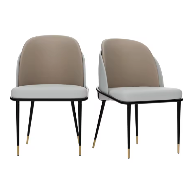Set van 2 Moderne Eetkamerstoelen – Gewatteerd Kunstleer – Luxe Tweekleurig Design met Houten Accenten