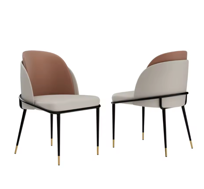 Set van 2 Moderne Eetkamerstoelen – Gewatteerd Kunstleer – Luxe Tweekleurig Design met Houten Accenten