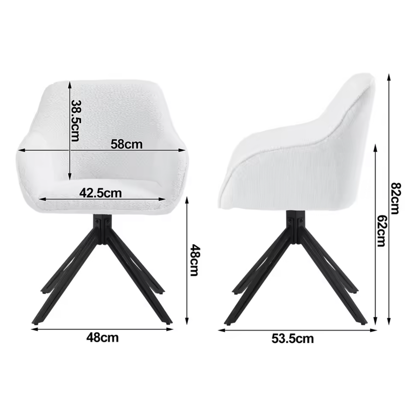 Set van 2 Draaibare Eetkamerstoelen – Corduroy & Boucléstof, Ergonomisch Comfort met Armleuningen