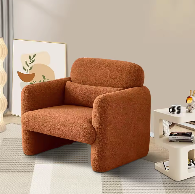 Comfortabele Fauteuil met Armleuningen – Lamswollen Leesstoel voor Woonkamer of Slaapkamer, Oranje