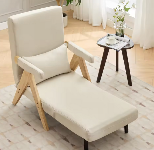 3-in-1 Slaapfauteuil met Draaibaar Houten Dienblad – Verstelbare Loungestoel & Bedfunctie