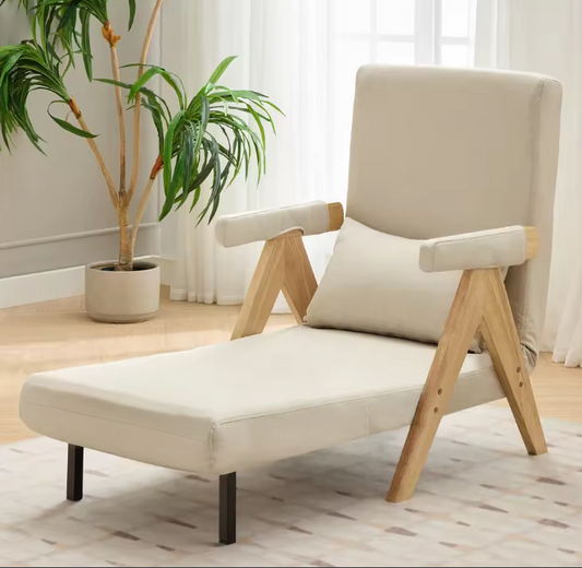 3-in-1 Slaapfauteuil met Draaibaar Houten Dienblad – Verstelbare Loungestoel & Bedfunctie
