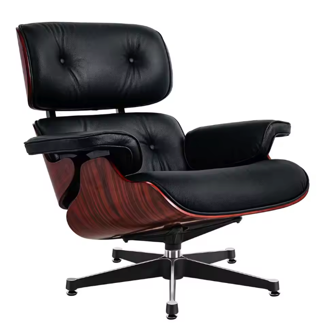 Klassieke Fauteuil – Licht Hout – Zwart Natuurlijk Leer