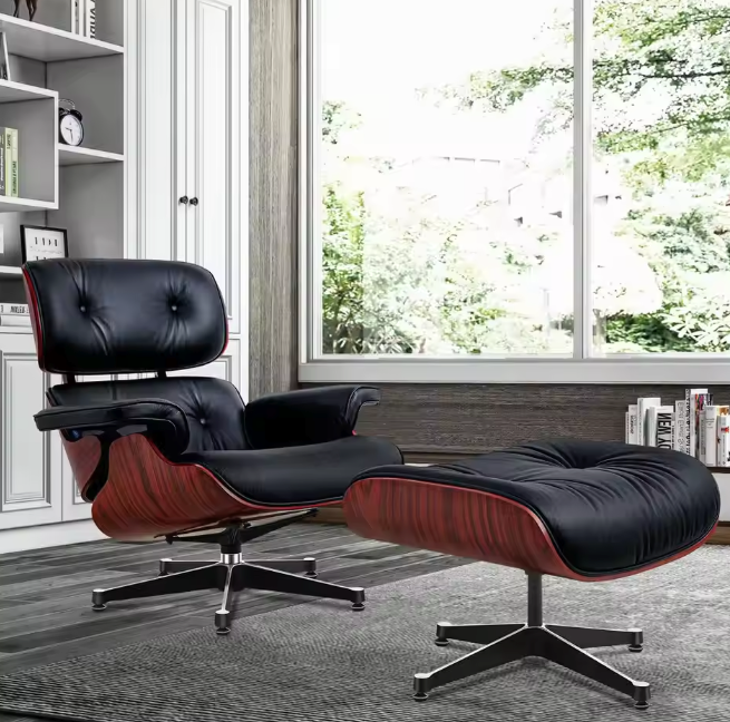 Klassieke Fauteuil – Licht Hout – Zwart Natuurlijk Leer