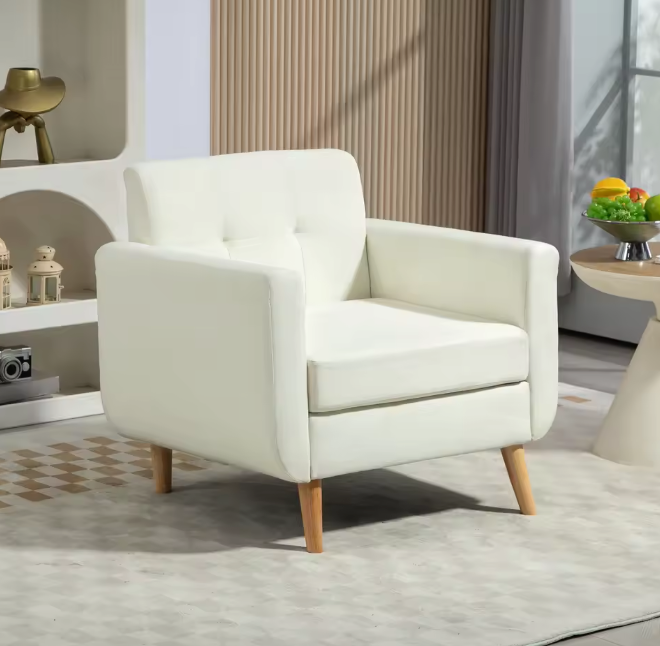 Moderne Lounge Fauteuil met Armleuningen – Crème, Comfort & Stijl voor Woon- of Studiekamer