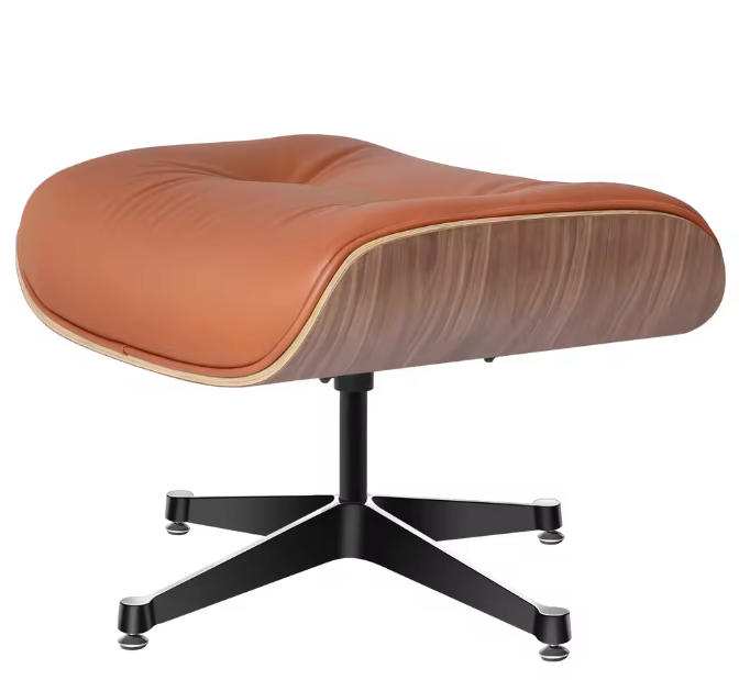 Klassieke Draaibare Lounge Fauteuil – Walnoothout & Bruin Koeienleer, 360° Rotatie