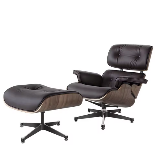 Klassieke Fauteuil – Licht Walnoot – Donkerbruin Natuurlijk Leer – Draaibaar