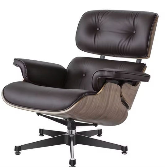 Klassieke Fauteuil – Licht Walnoot – Donkerbruin Natuurlijk Leer – Draaibaar