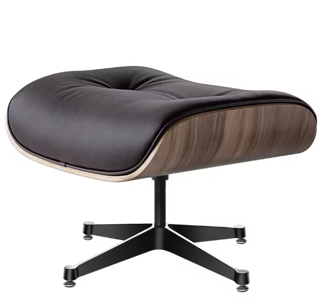 Klassieke Draaibare Lounge Fauteuil – Walnoothout & Donkerbruine Koeienhuid, 360° Rotatie