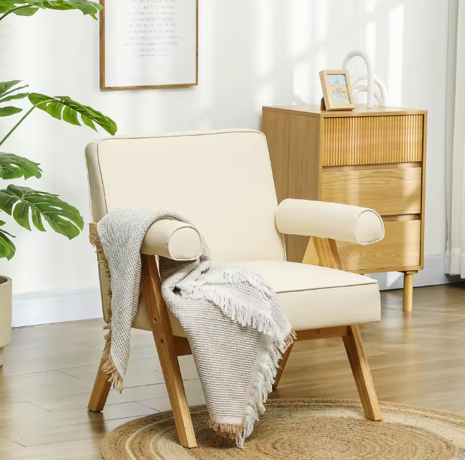 PU-Lederen Lounge Fauteuil met Armleuningen – Comfortabele Leesstoel tot 120 kg