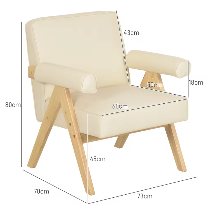 PU-Lederen Lounge Fauteuil met Armleuningen – Comfortabele Leesstoel tot 120 kg