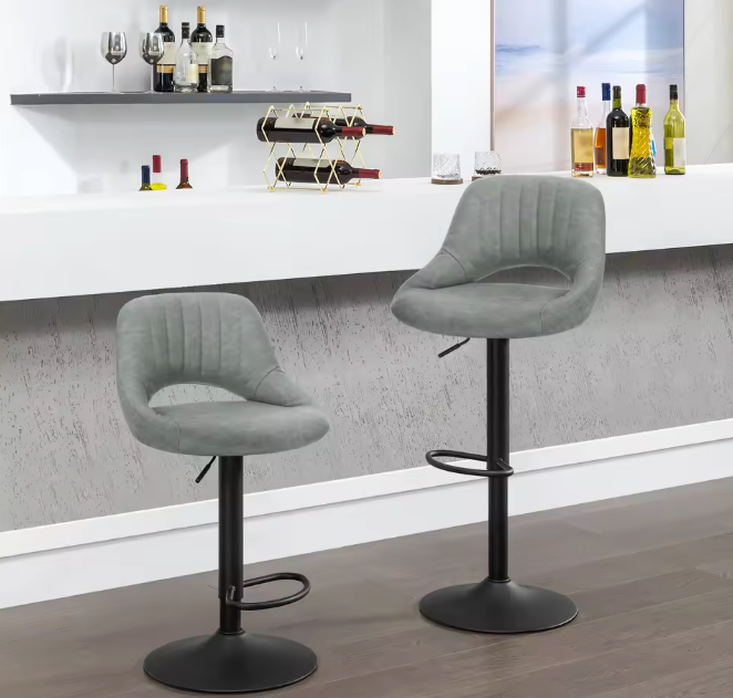 Set van 2 Verstelbare Barkrukken – Kunstleer, 360° Draaibaar met Rugleuning en Voetsteun