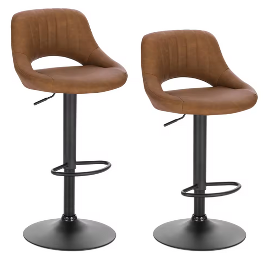 Set van 2 Verstelbare Barkrukken – Kunstleer, 360° Draaibaar met Rugleuning en Voetsteun