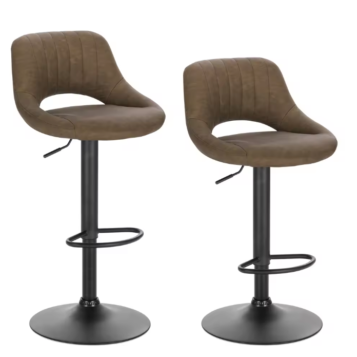 Set van 2 Verstelbare Barkrukken – Kunstleer, 360° Draaibaar met Rugleuning en Voetsteun