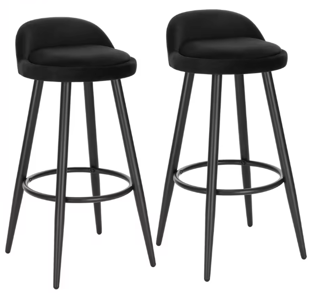 Set van 2 Barkrukken – Fluwelen Zitting met Voetsteun, Modern Design voor Keuken of Bar