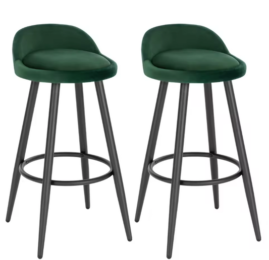 Set van 2 Barkrukken – Fluwelen Zitting met Voetsteun, Modern Design voor Keuken of Bar