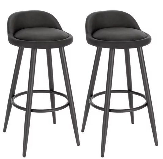 Set van 2 Barkrukken – Fluwelen Zitting met Voetsteun, Modern Design voor Keuken of Bar