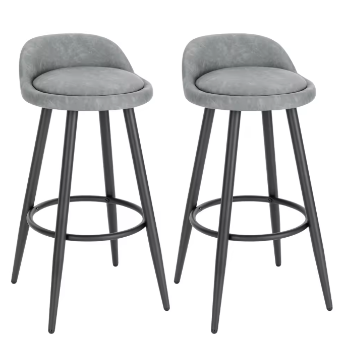 Set van 2 Barkrukken – Fluwelen Zitting met Voetsteun, Modern Design voor Keuken of Bar