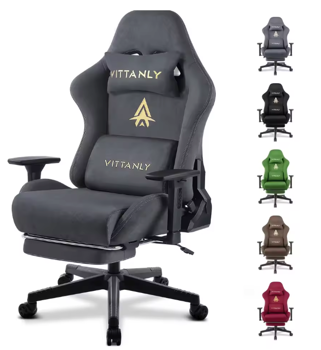 Ergonomische Gamingstoel – Suède Look – Met Lendensteun – Verstelbaar