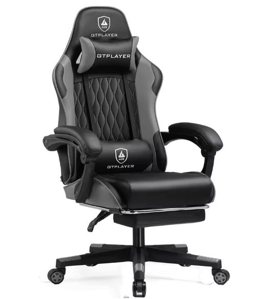 Ergonomische Gamingstoel – Verstelbare Rugleuning, Voetensteun & Lendenkussen, Draaibaar en Comfortabel