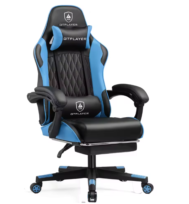 Ergonomische Gamingstoel – Verstelbare Rugleuning, Voetensteun & Lendenkussen, Draaibaar en Comfortabel