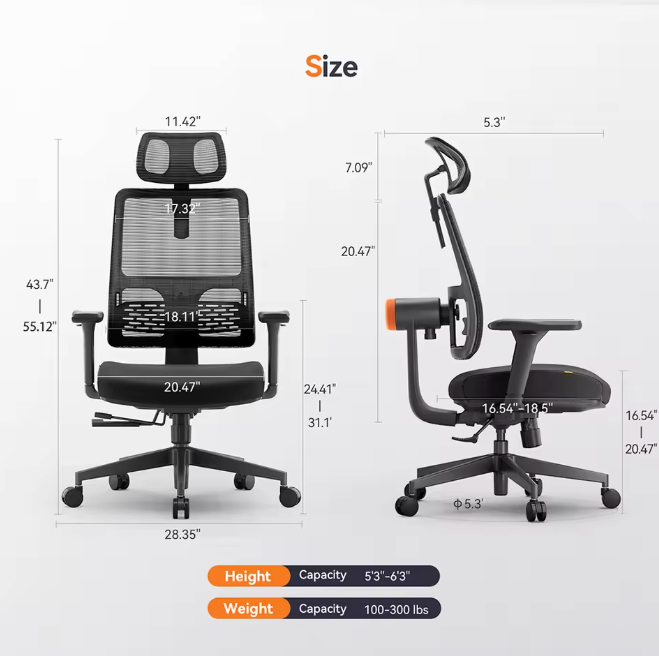 Ergonomische Bureaustoel – Verstelbare Hoofdsteun & 4D Armsteunen