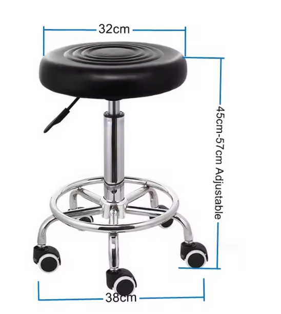 Verstelbare Zwarte Kruk – 33 cm – Met Wielen en Voetsteun – 150 kg