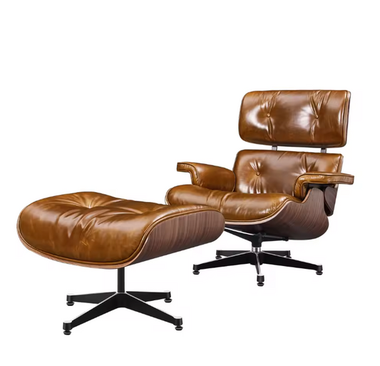 XL Klassieke Lounge Fauteuil – Walnoothout & Toplaag Koeienhuid, Luxe en Comfortabel