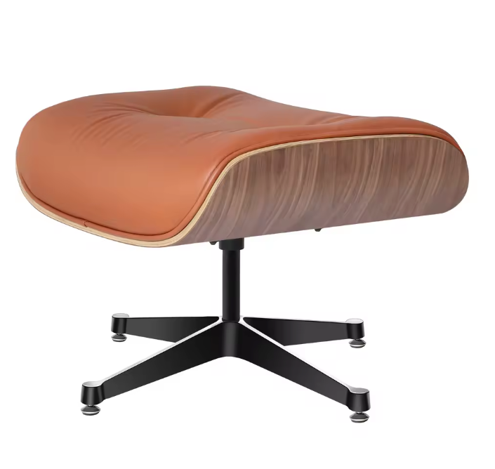 Klassieke Lounge Fauteuil – Walnoothout & Lichtbruine Natuurlijke Koeienhuid, Grote Voet