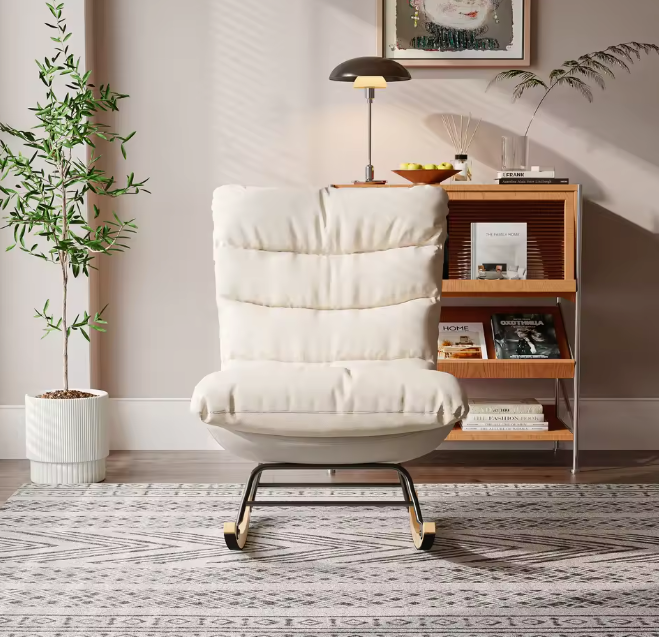 Schommelstoel met Hoge Rug – Comfortabele Lounge Relaxstoel – Gebroken wit