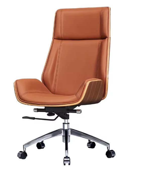 Luxe Bureaustoel van Echt Leer – Ergonomisch, Verstelbaar & 360° Draaibaar, Met Hoge Rug en Lendensteun